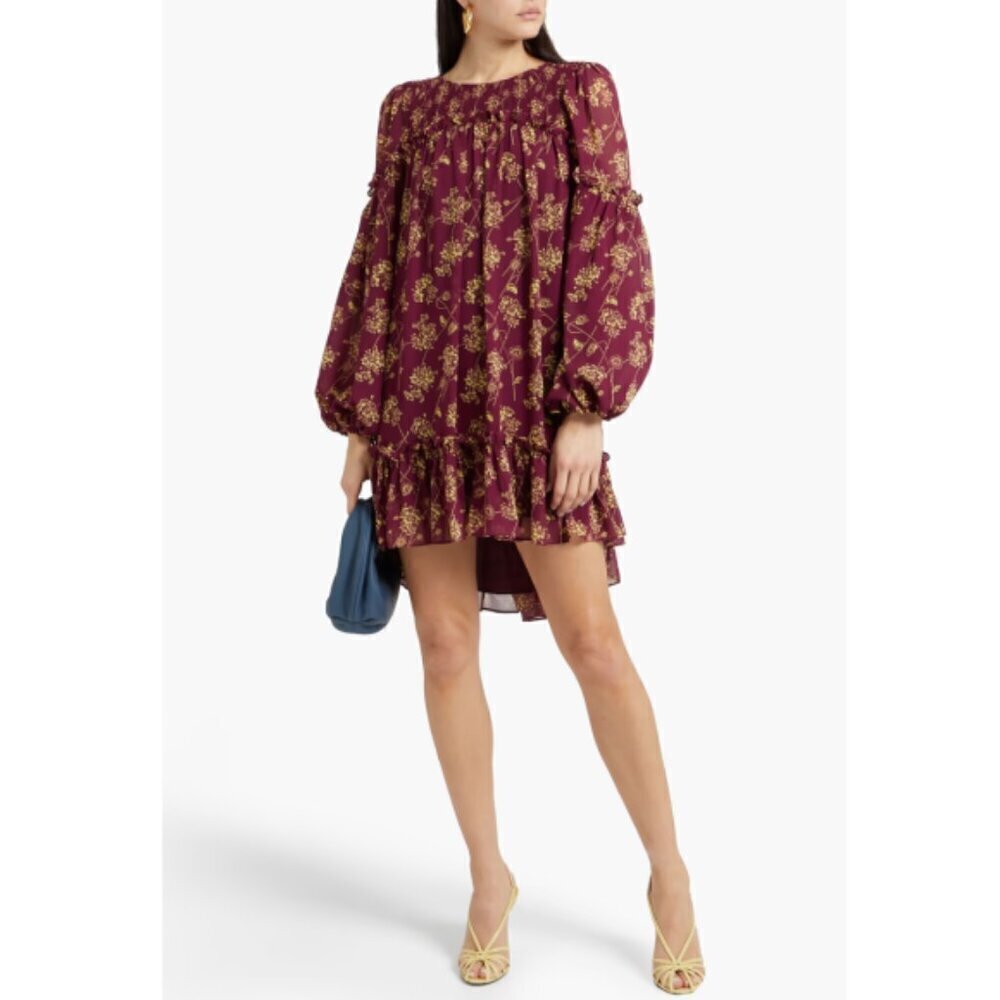 CINQ À SEPT 'Zola' Floral-Print High-Low Mini-Dress, Merlot/Starfruit